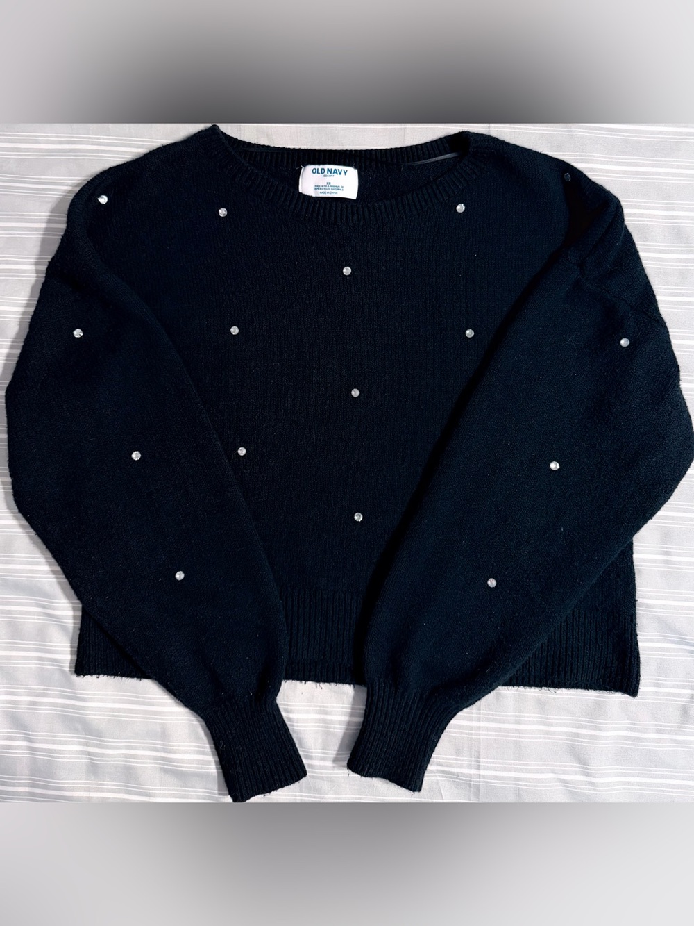Old Navy Black Crewneck Sweater with diamond Studs